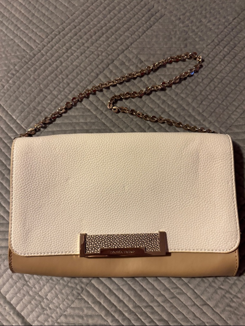 White and Tan Chain Shoulder Bag - Ivanka Trump